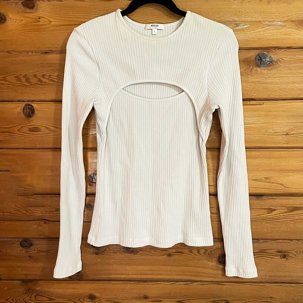 Agolde Women's White Lyza Cut Out Rib Top Size Large